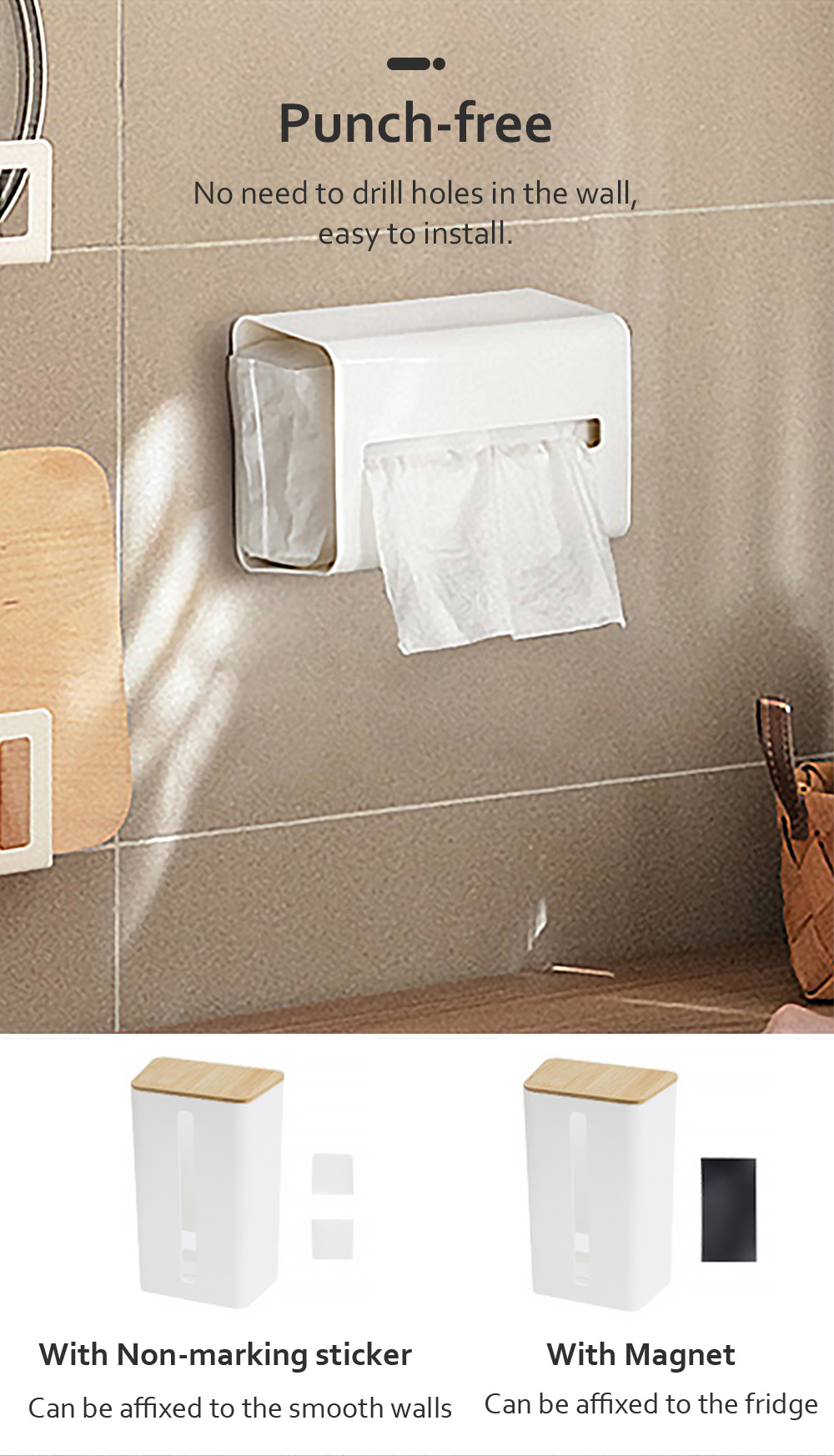 Wall Mounted Tissue Holder ABS Wipes Napkin Storage Box-3